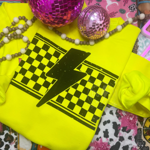 NEON CHECKED BOLT CREWNECK