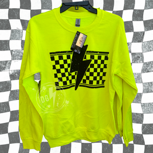 NEON CHECKED BOLT CREWNECK