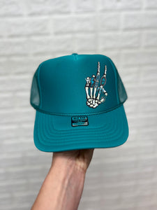 turquoise peace out trucker