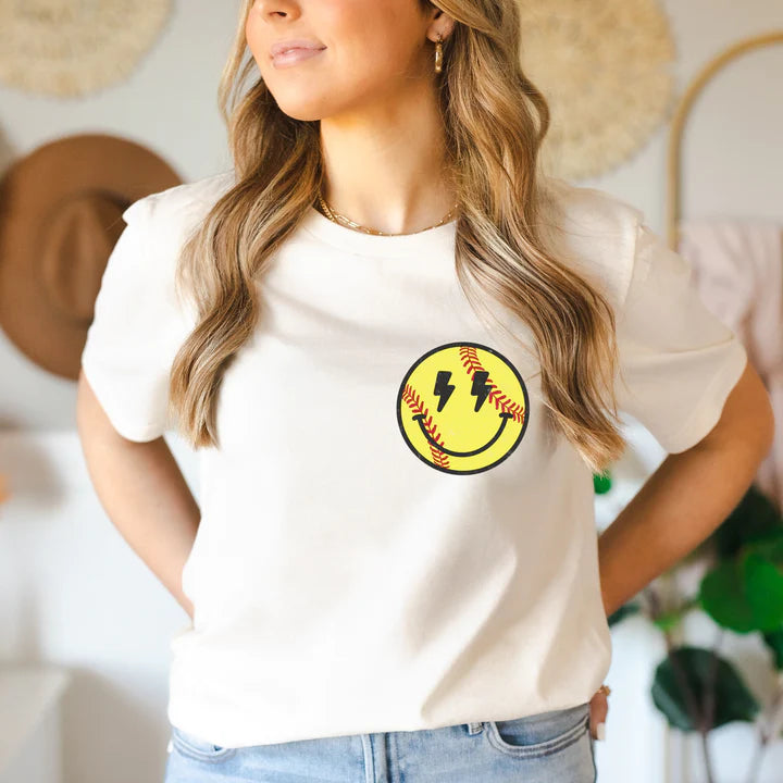 SOFTBALL BOLT SMILEY POCKET TEE