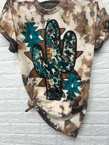 COWHIDE + TURQUOISE CACTUS TEE