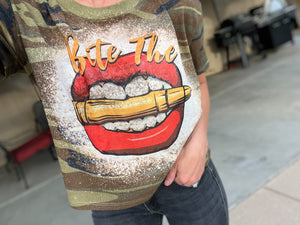 BITE THE BUIIET CAMO TEE(AVAILABLE IN CROP OR REGULAR SIZE LENGTH TEE)